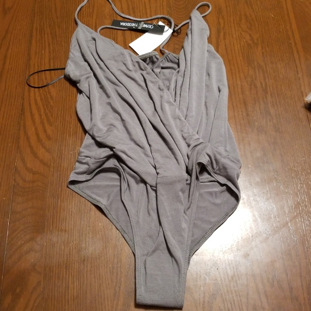Olympia Theodora gray twist front  bodysuit F301:5